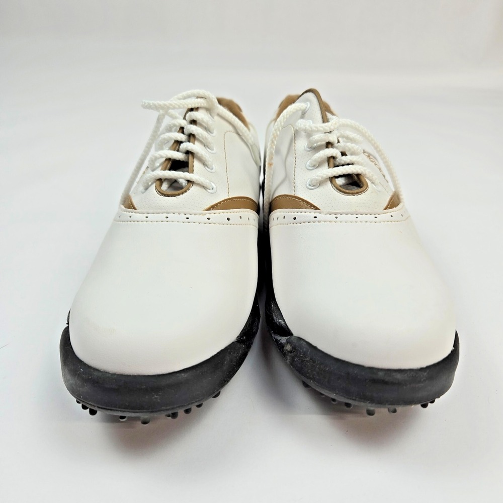 Footjoy Golf Shoes Mens Size 7 Contour Soft Spikes 48762 White Brown Comfort - Picture 3 of 10